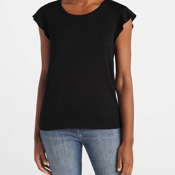 Market & Spruce Black Luisa Flutter Sleeve Knit Tee, Size Large - Picture 2 of 10